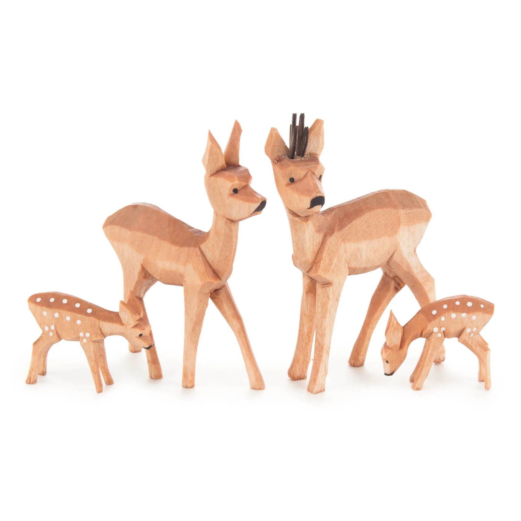 Erzgebirge Rehe geschnitzt 4er Set, ca. 7 cm , handgeschnitzt