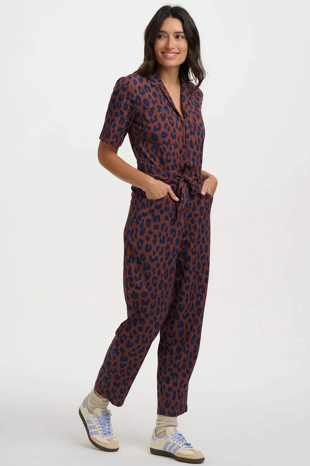 % Sugarhill Brighton Meredith Boilersuit - Rust/Navy, Ikat Leopard von sugarhill BRIGHTON
