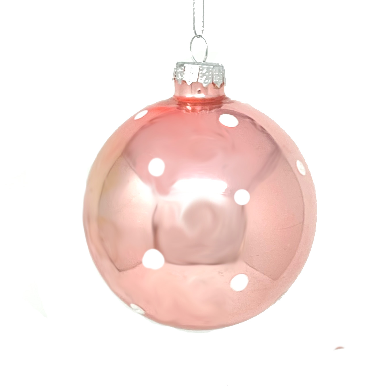 Weihnachtskugel sanftes Rosé  mit weißen Punkten, Dots Glitzer weiß, ca.8 cm von Catherine Collection / Goodwill