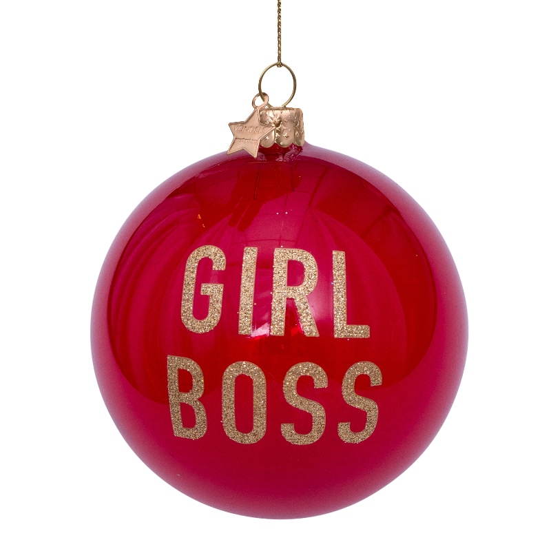  Weihnachtskugel " GIRL BOSS"transparent rot mit Text, D. ca. 8cm  von Vondels  