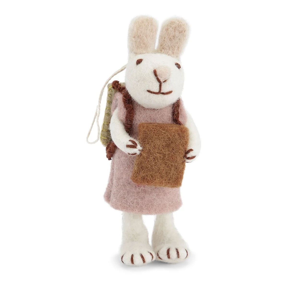 Gry & Sif Hase weiß mit Kleid und Buch, aus Filz, ca. 13 cm