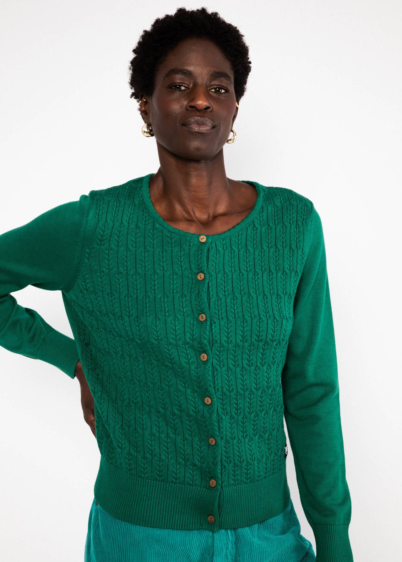 Blutsgeschwister Cardigan Save the Brave, folklore green knit