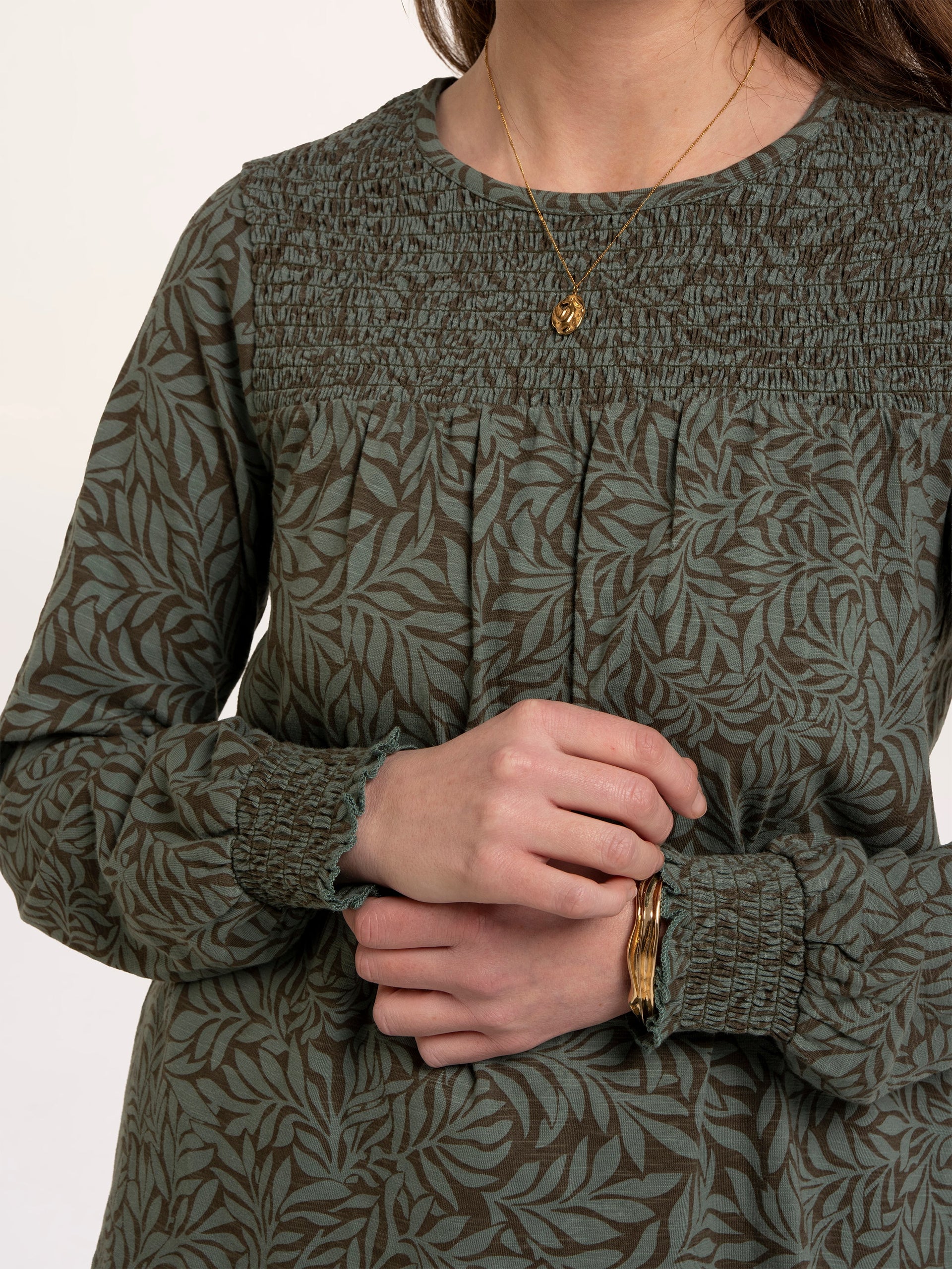 BRAKEBURN Brenda Smock Front Printed Long Sleeve T-Shirt
