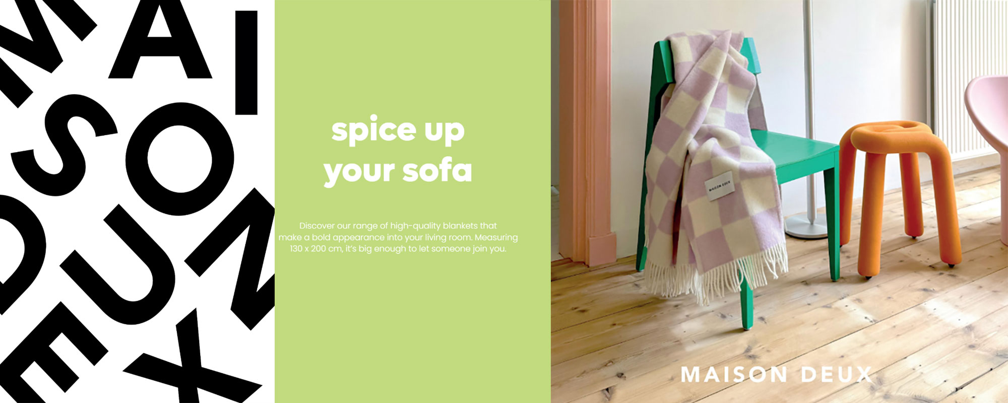 Maison Deux Wolldecke Checkerboard Lila-Weiss, ca. 130 x 200 cm, Plaid, 100 % Wolle 