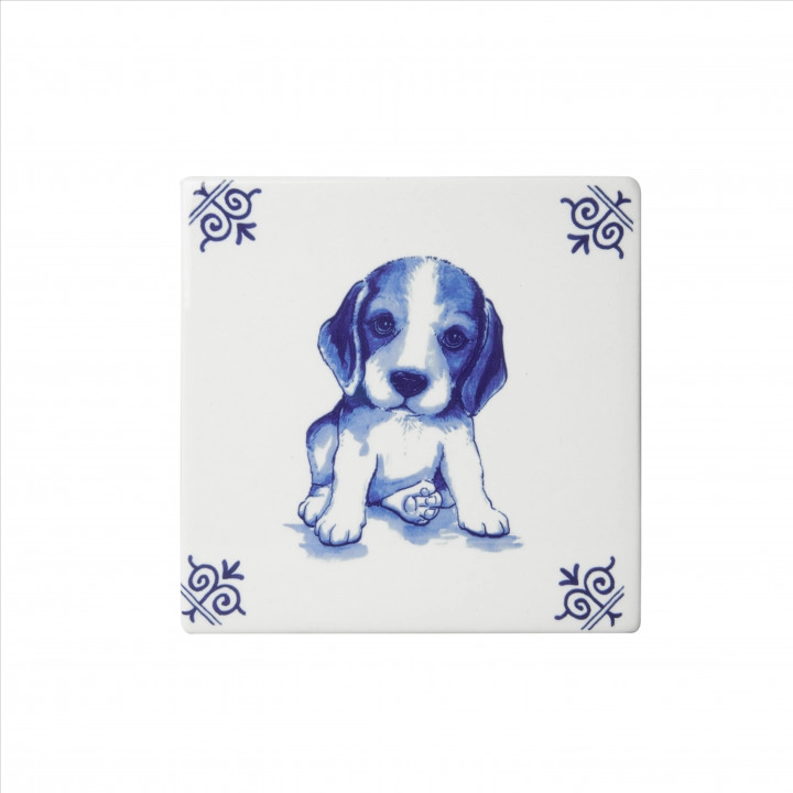 Kachel/ Fliese Hund Puppy ca. 13x13 cm von Heinen Delfts Blauw, Holland, Niederlande   