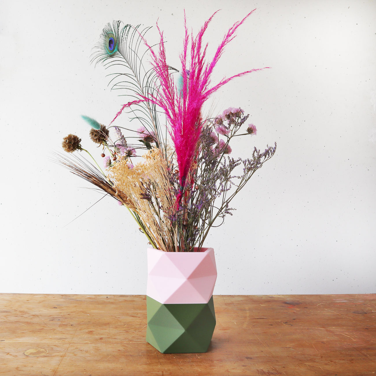 Origami Vase M Forest Green - Peach Pastel, ca. 10 x 15 cm, Bio-Kunststoff   