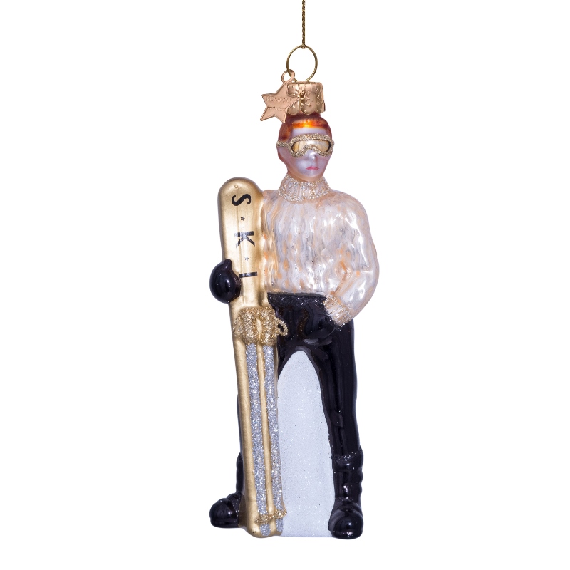 Weihnachtskugel Skifahrer " ski boy", champagne, H. ca. 12,5 cm, Glas von Vondels