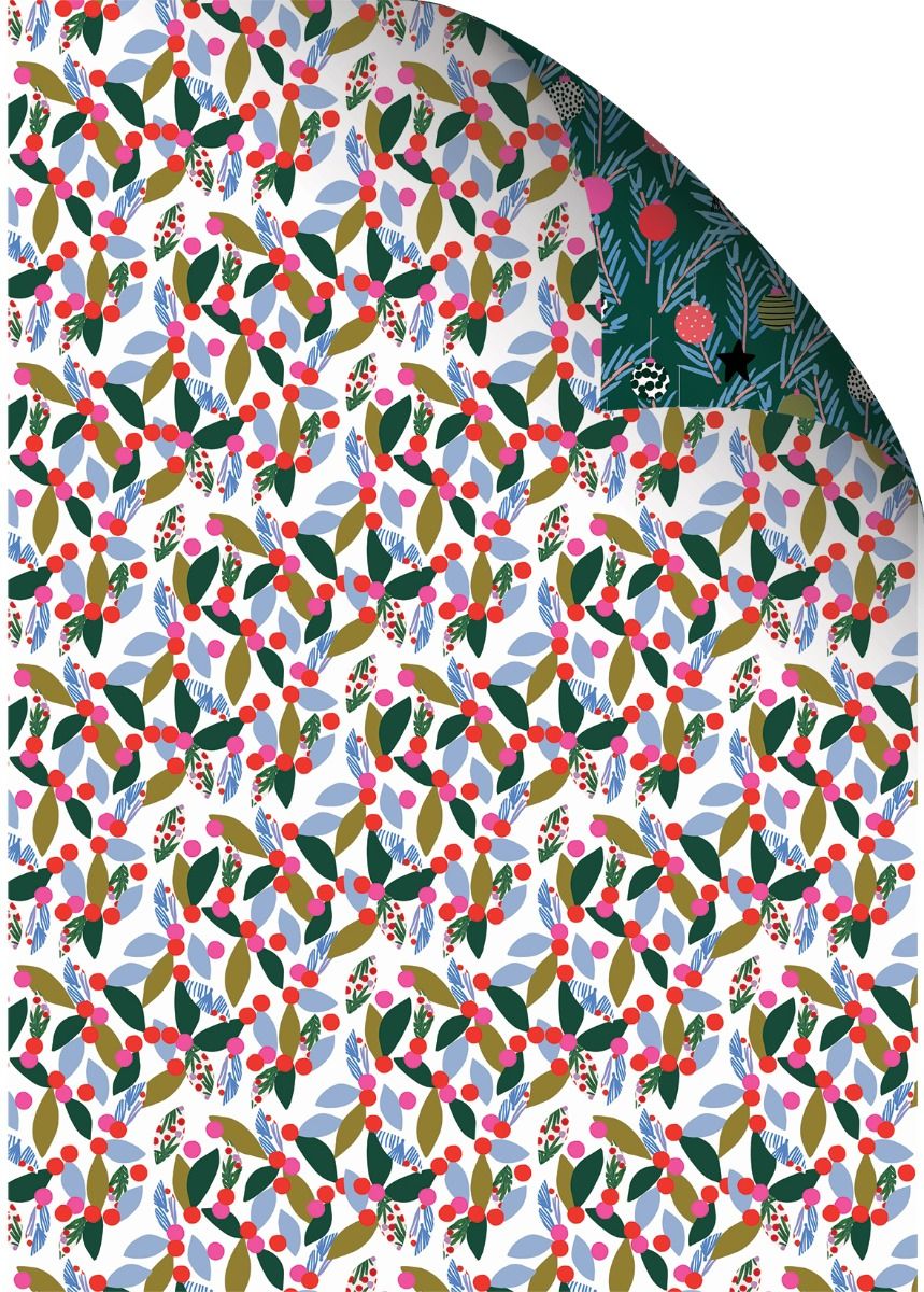 Geschenkpapier Weihnachten Weihnachtskugeln"Baubles & Berries DUO" ca. 50 x 70 cm, beidseitig bedruckt