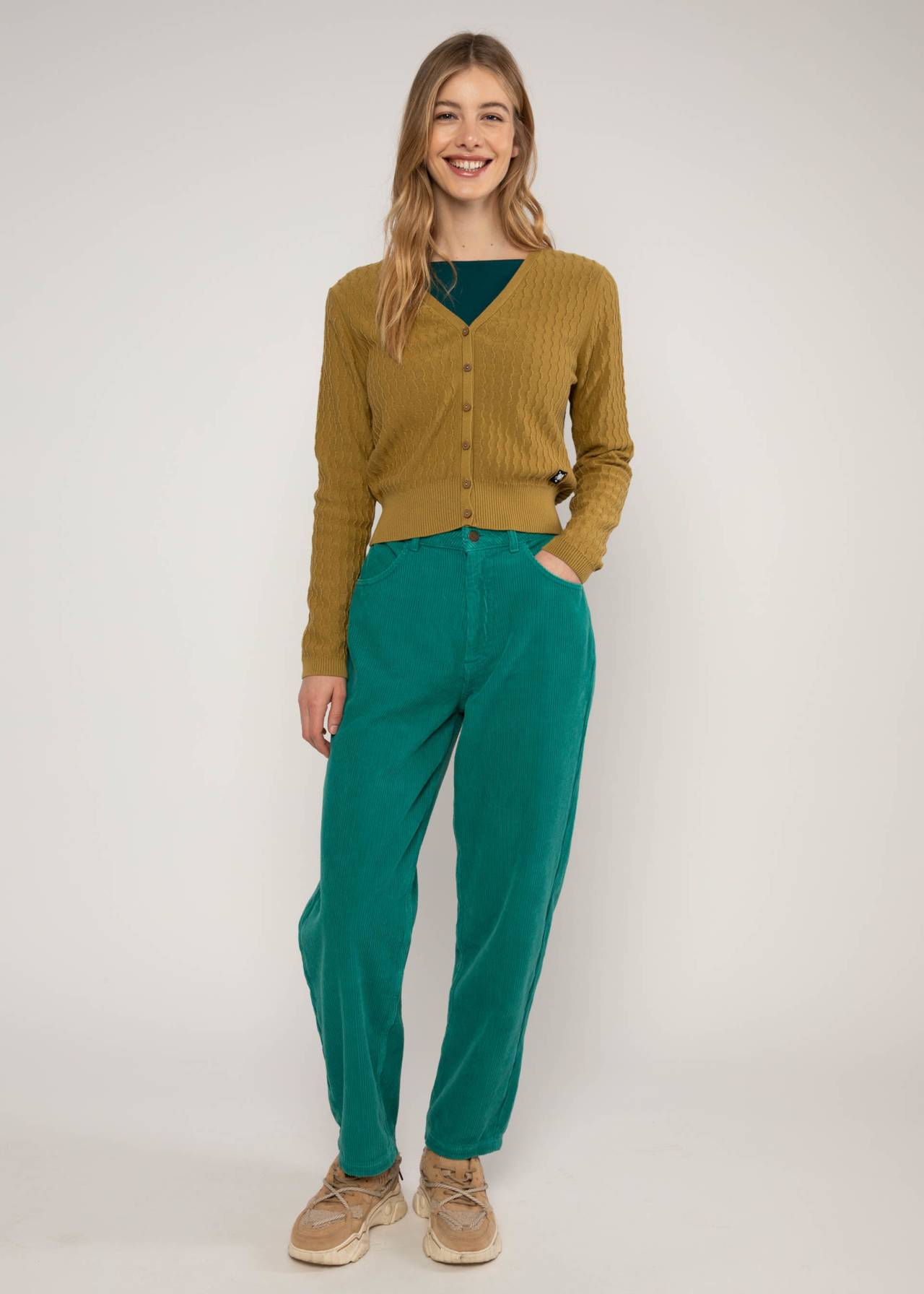 Blutsgeschwister Cardigan Save the World, folklore light yellow