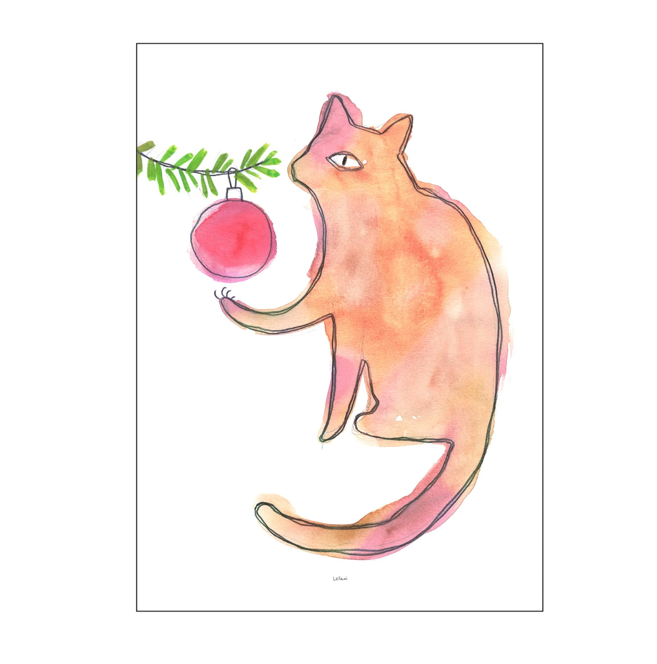 Kunstdruck A5 "Cat & Bauble"  Katze