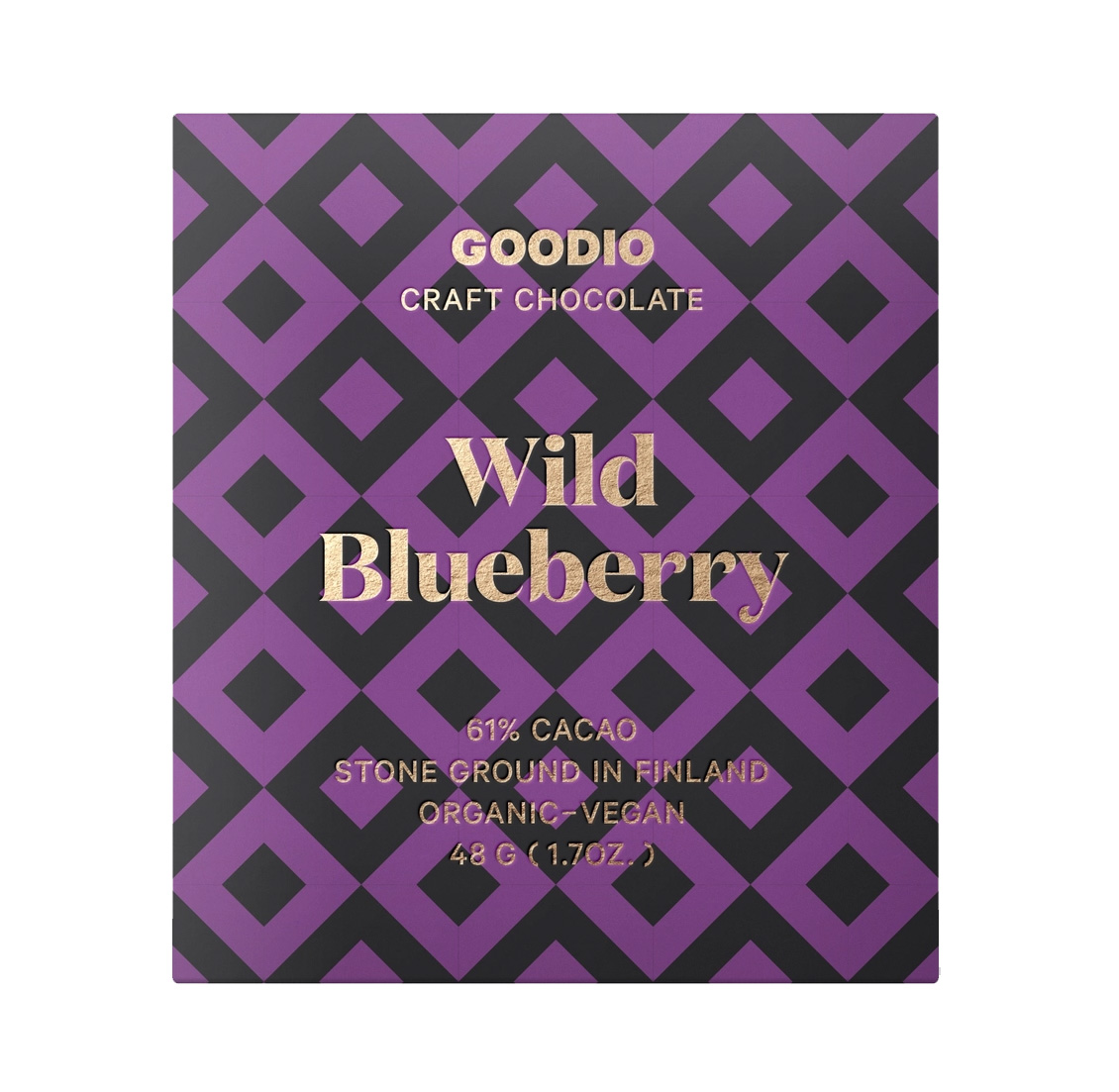GOODIO Schokolade WILD BLUEBERRY,  61% Wilde Heidelbeer-Schokolade, (BIO) VEGAN aus Finnland, 48 g
