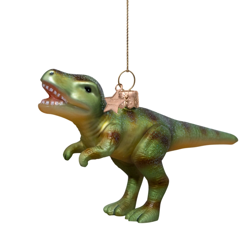 Weihnachtskugel Dino, Grün, Glas, H. ca. 9 cm von Vondels, Dinosaurier