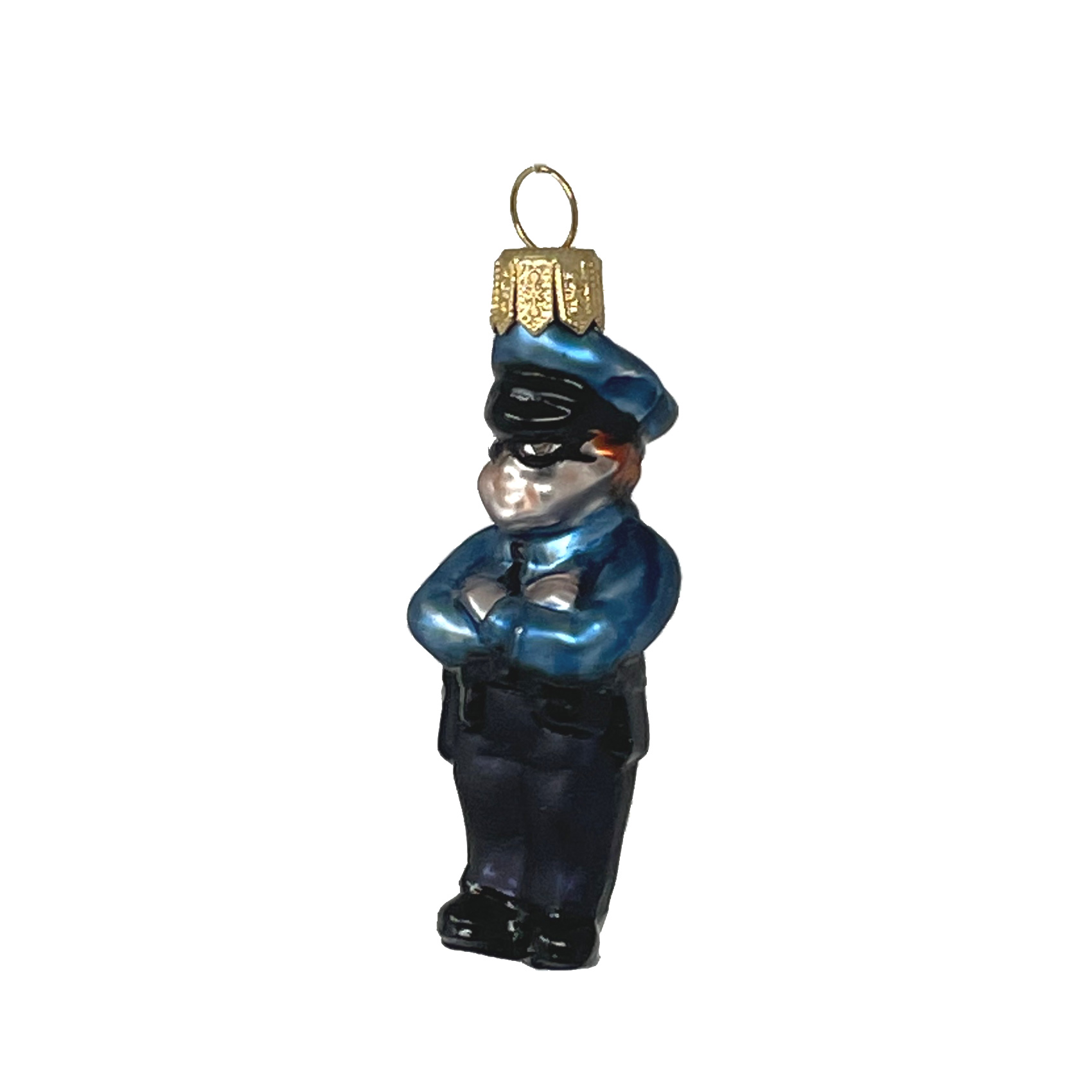 Christbaumschmuck Polizist mit Sonnenbrille, klein,  ca. 7,5 cm von Oberfränkische Glasmanufaktur, Glas, Polizei