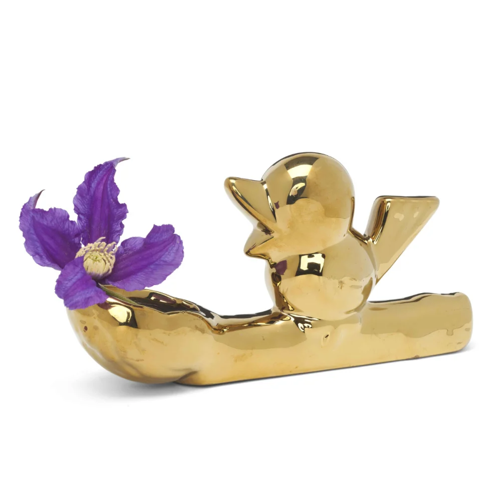 Flower Thief, Gold, kleine Vase mit Vogel 
