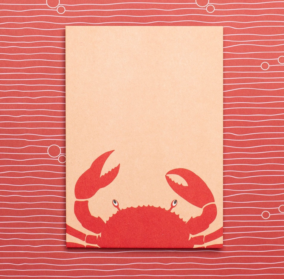 Postkarte Krabbe,  Holzschliffpappe