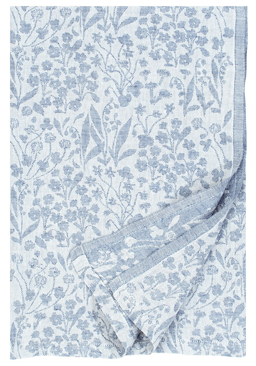 Lapuan Kankurit Tischdecke NIITY ca. 150 x 260 cm, /white-rainy blue , 100 % Leinen