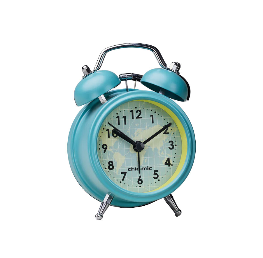 Wecker Retro, Türkisblau, mit Licht & Glockenalarm, alarm clock traveller mit Landkarte, Uhr