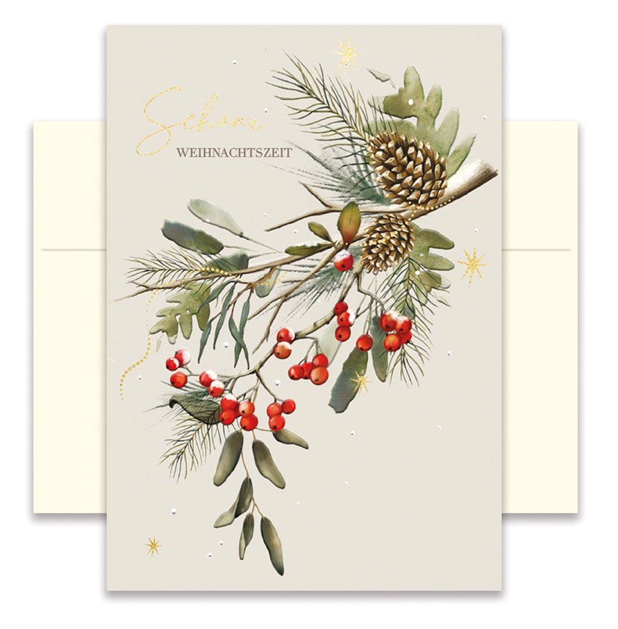 Doppelkarte mit Umschlag "Schöne Weihnachtszeit", Weihnachtskarte 