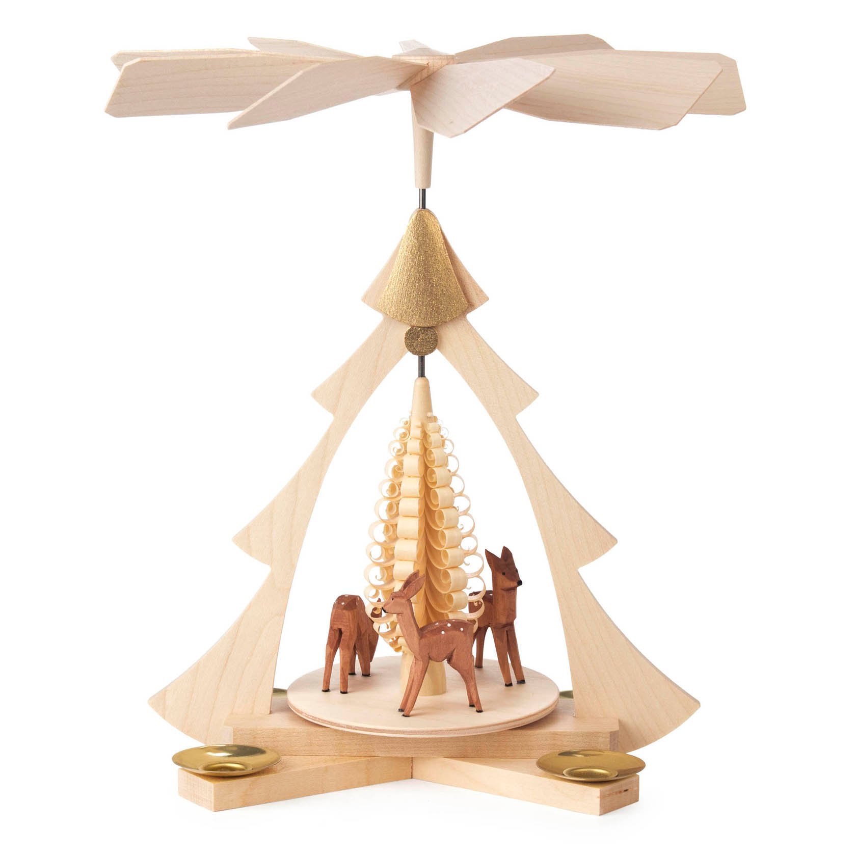 Erzgebirge Pyramide mit geschnitzten Rehen, für Kerzen d=14mm , Weihnachtspyramide , Höhe ca. 26 cm