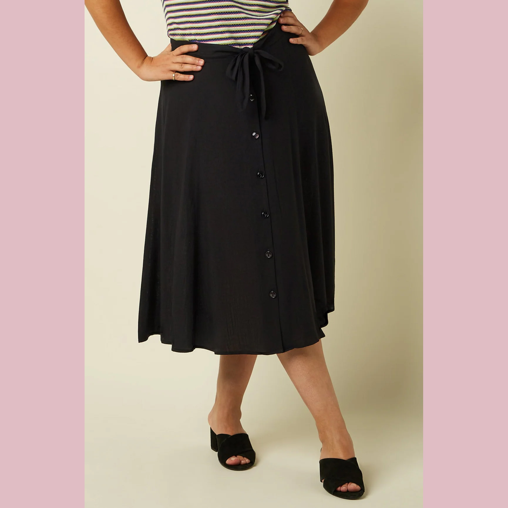 King Louie Judy Midi Skirt Atomic, Farbe Schwarz, mittellanger Rock