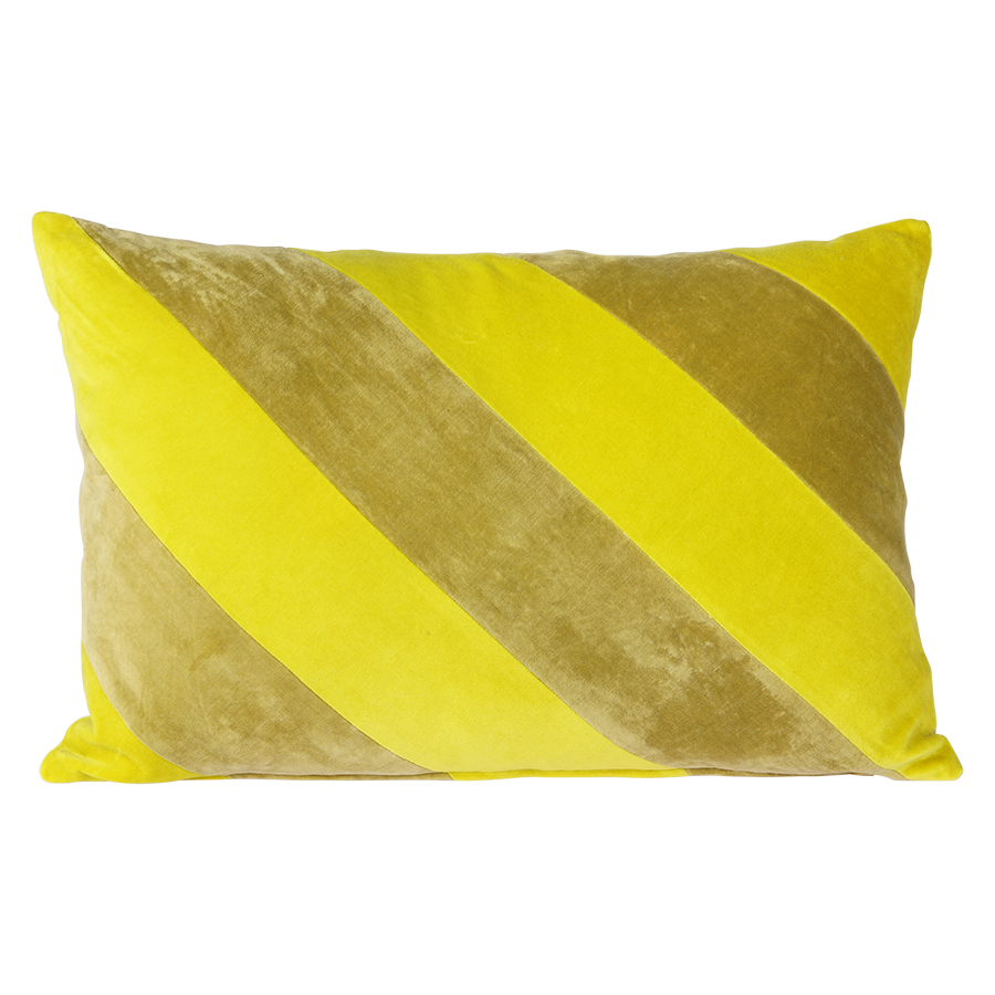 % HKliving Kissen Velvet gestreift gelb/grün 40x60 cm, Samtoptik 