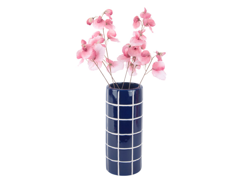 Vase Retro Fliesen Blau, Vase Retro Tiles Round Medium Höhe 30 cm, D. 13 cm