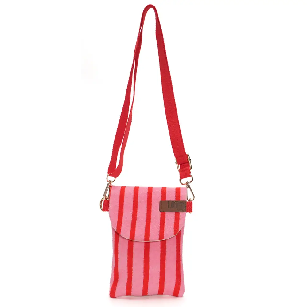 LOT83 Handytasche HANNA 04, Frottee,  Streifen Rot-Rosa, ca. 10 x 19 cm