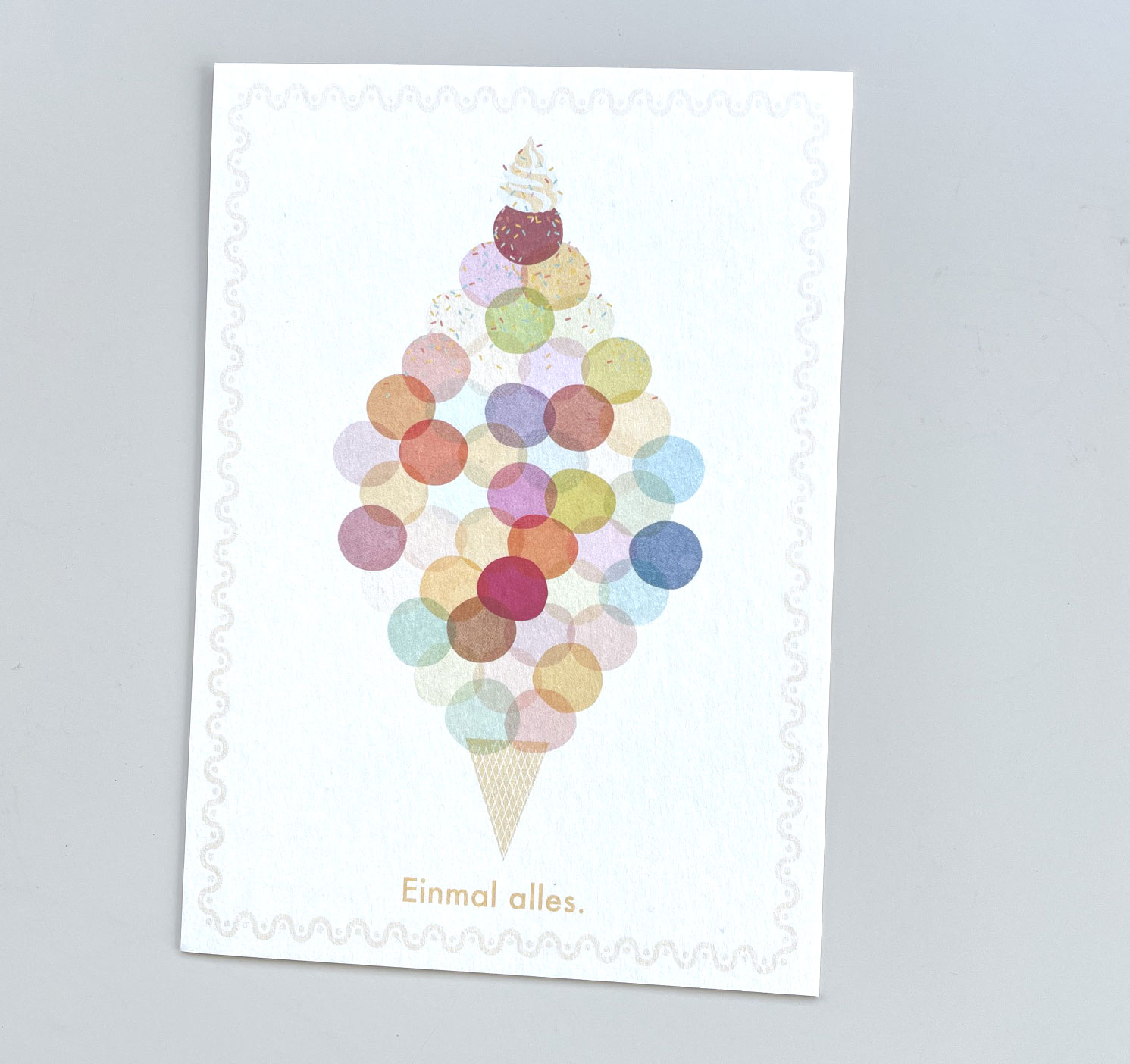 Monimari Postkarte Eistüte " Einmal alles." , Holzschliffpappe von Monimari