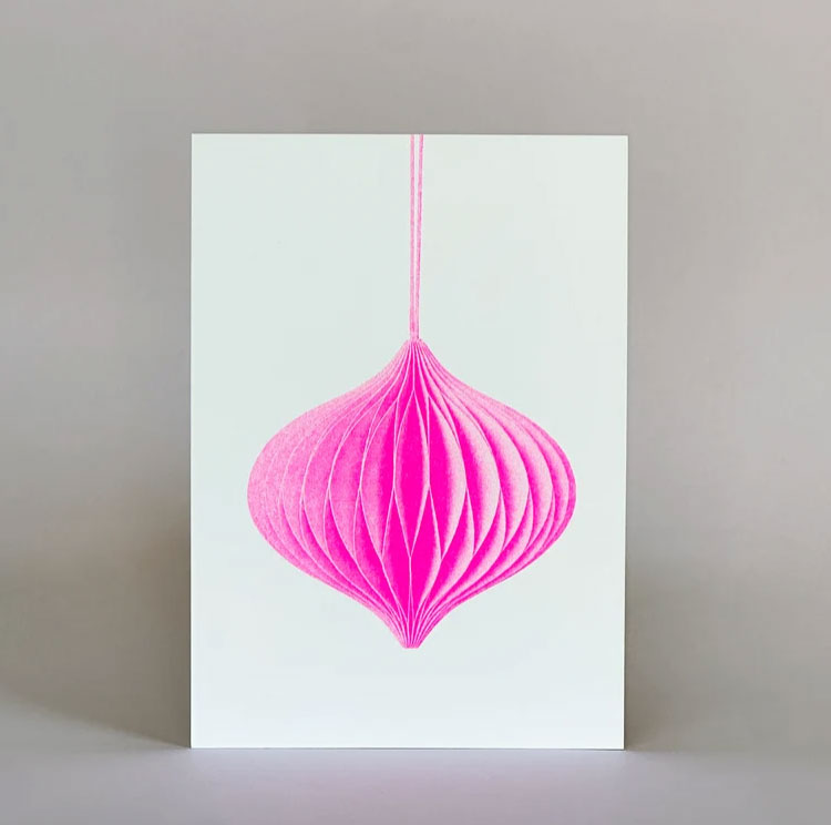 Herr und Frau Rio Postkarte XMAS Schmuck Orange , Risographie Postkarte Weihnachten