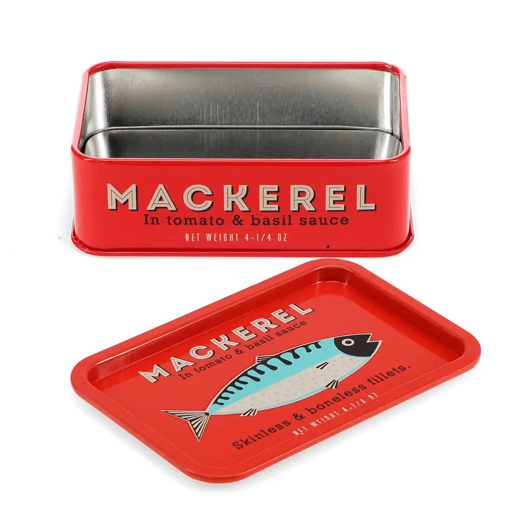 Mini-Aufbewahrungsdose mit Deckel – Makrele, Fischdose rot