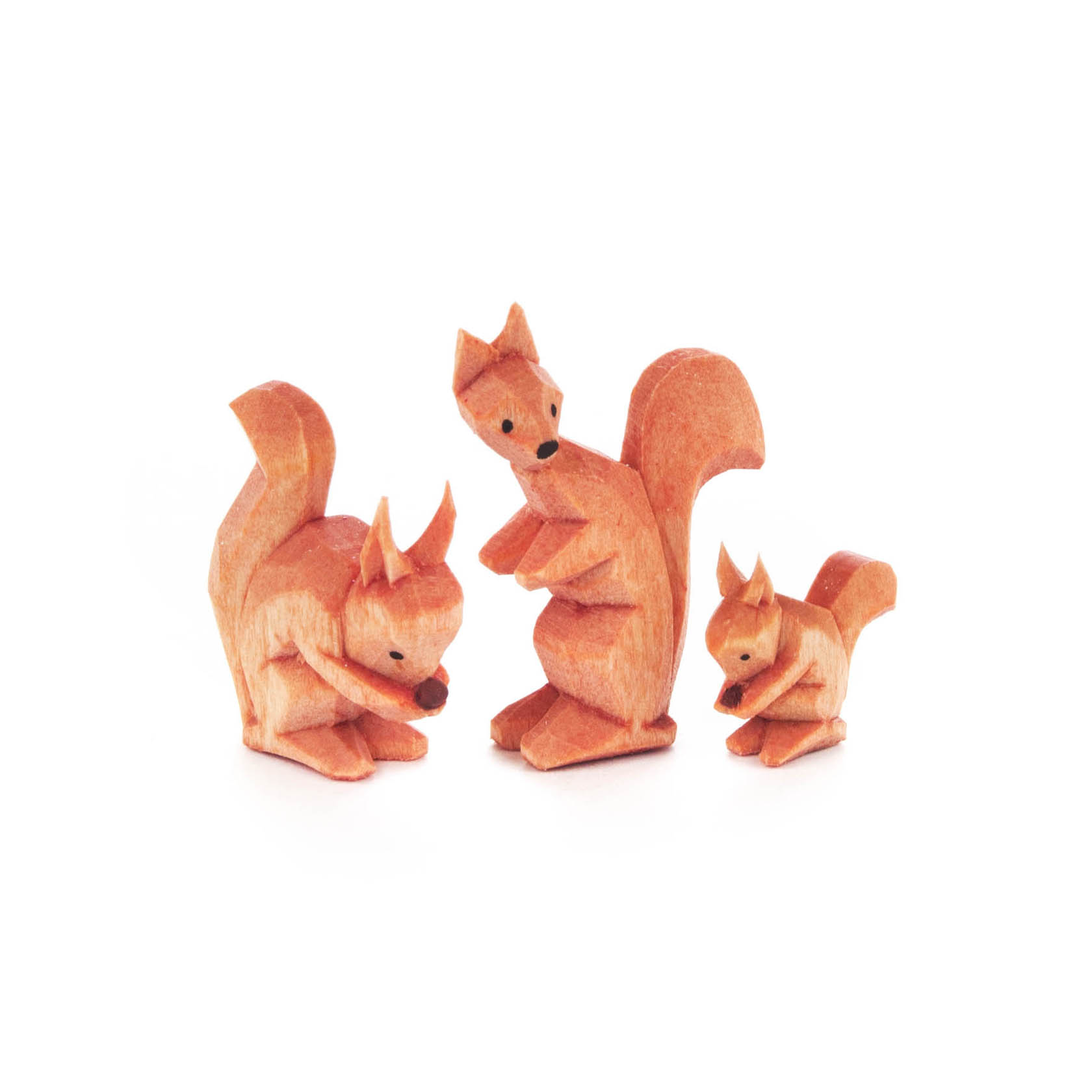 Erzgebirge Eichhörnchen geschnitzt 3er Set, Miniatur,  ca. 4 cm handgeschnitzt  