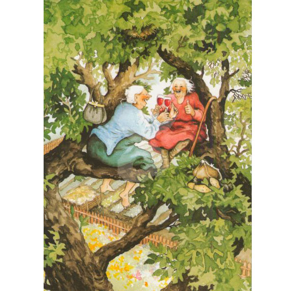 Postkarte Inge Löök " Frauen auf Baum"  Löök Postkarte