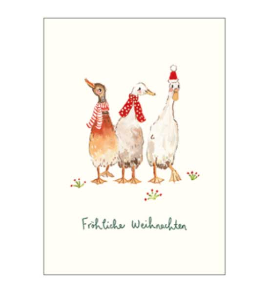 Postkarte Weihnachten Fröhliche Weihnachten (Gänse)   von Louise Mulgrew
