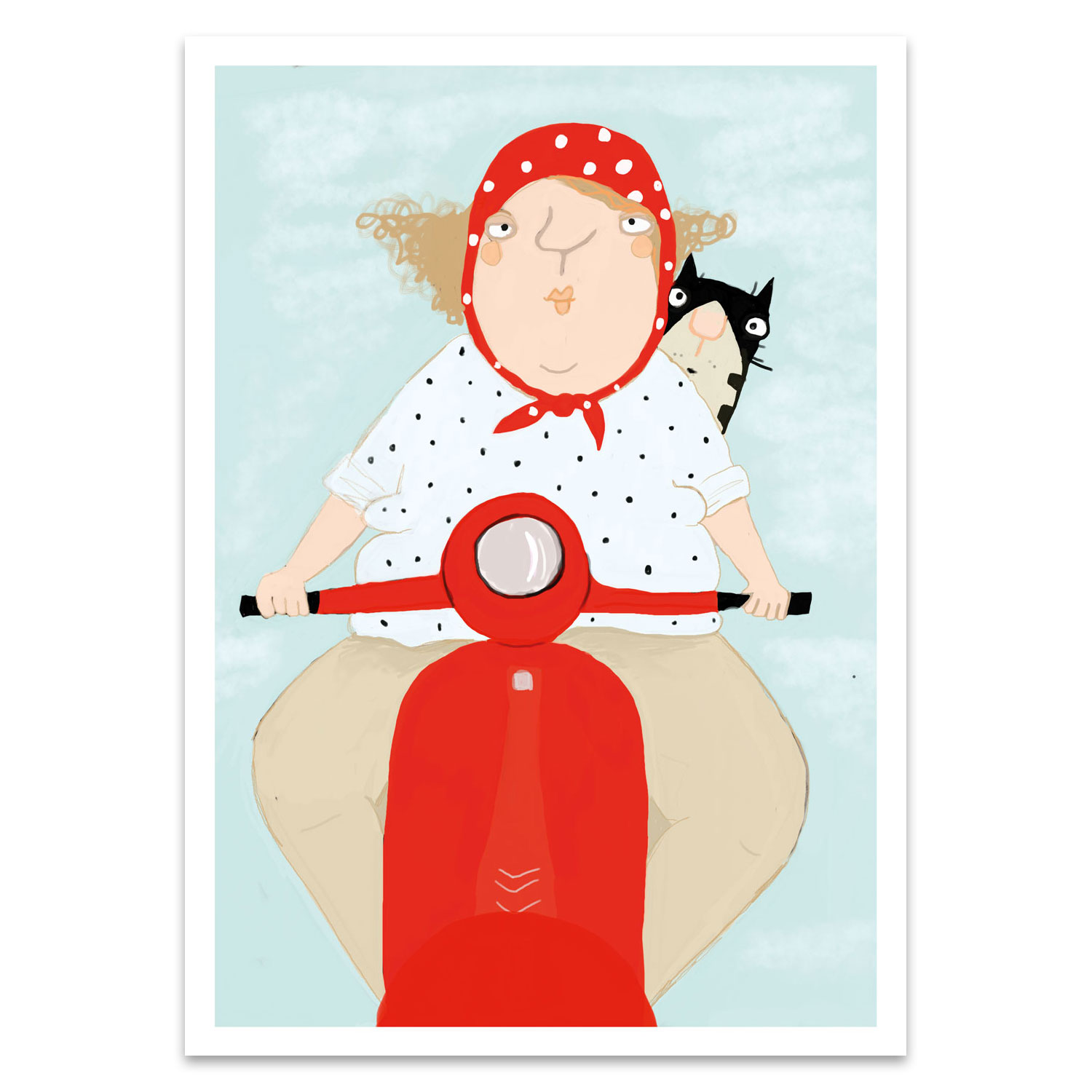 Postkarte kittiekatstudio "Motorroller" von kittiekatstudio, Katze
