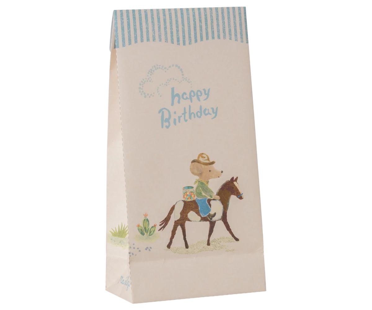 Maileg Goodie Bag – Happy Birthday - Cowboy, 12 Stück, ca. 23,5 x 10 cm