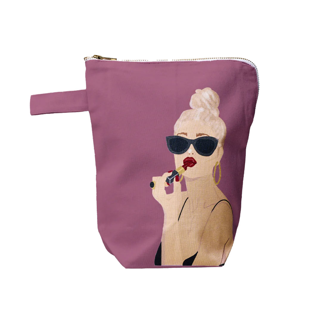 Kosmetiktasche " cherry lips",Organic Cotton Vanity Bag, ca. 22,5 x 10 x 26,5 cm
