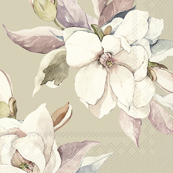 % Papierservietten Magnolien ELOISE linen  , 33 x 33  cm, Lunchservietten von IHR   