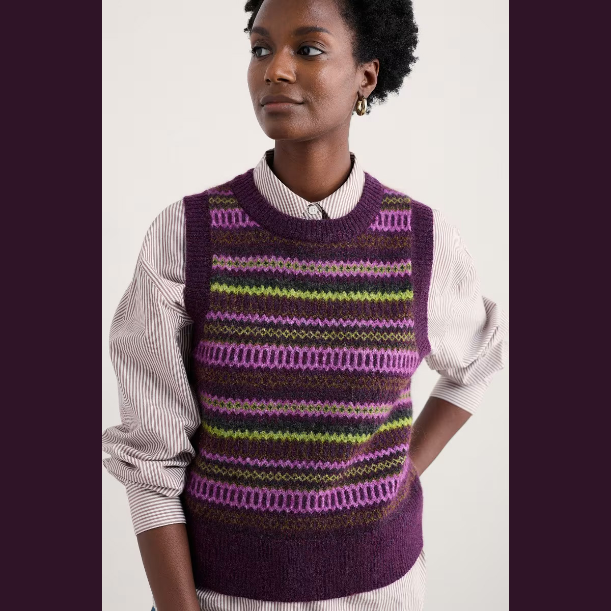 % SEASALT CORNWALL Pullunder Annik Fair Isle Vest, Farbe: Modernist Grape Oak Mix