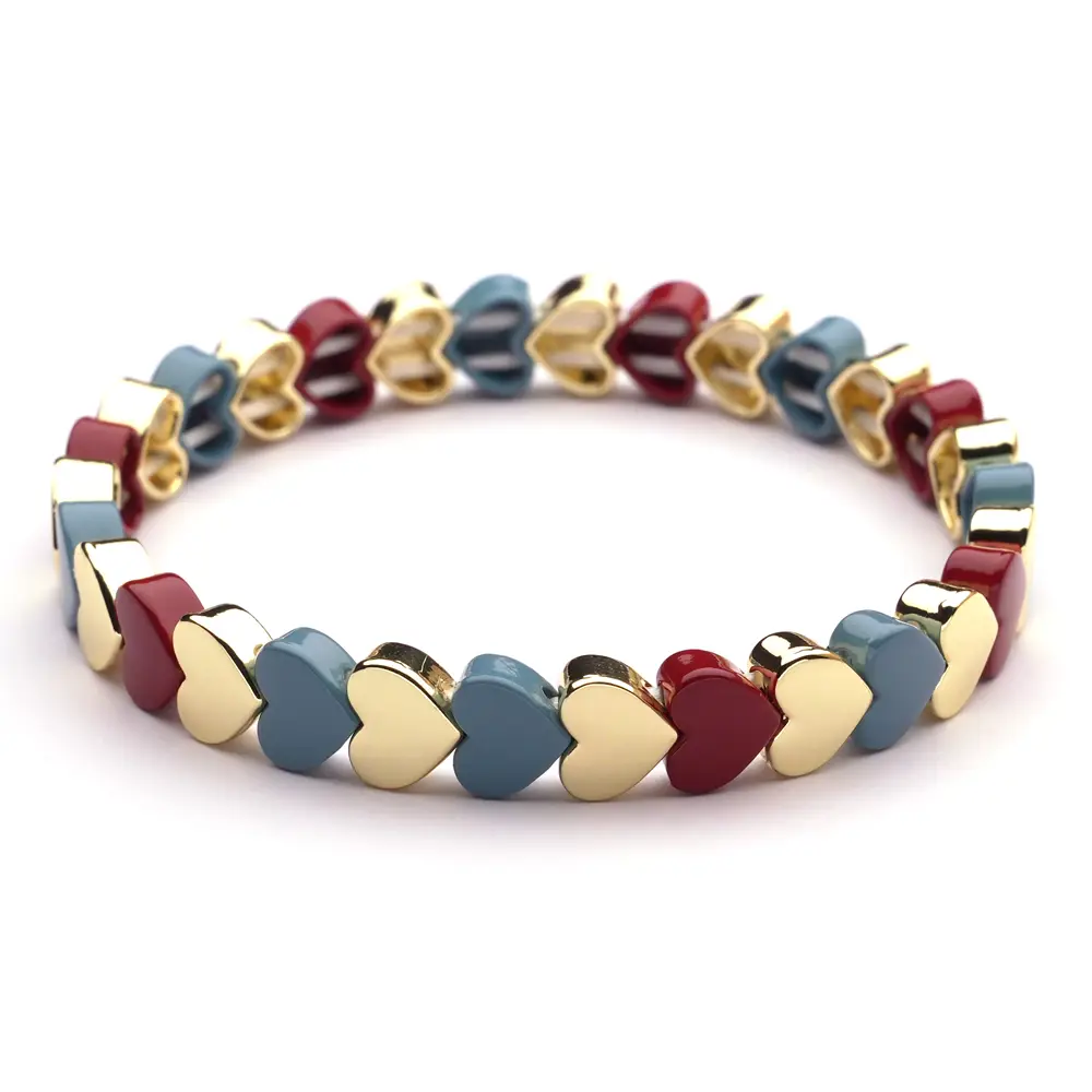 Lot83 LizzyMae Emaille-Armband - Herz - Gold - bordeaux/blau, Modeschmuck