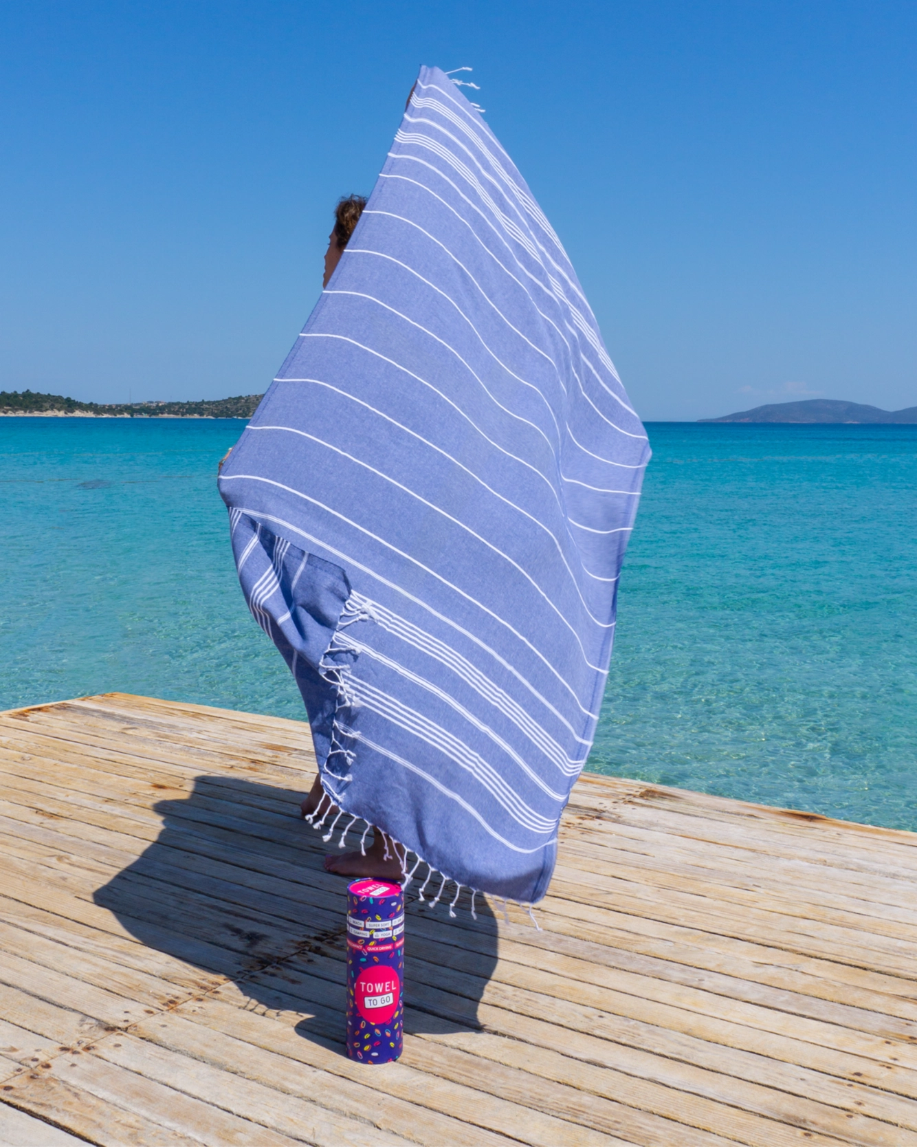 % Strandtuch IPANEMA, Hamamtuch in Geschenkbox, Dunkelblau, recycelte Baumwolle, ca.  180 x 100 cm von TOWEL TO GO