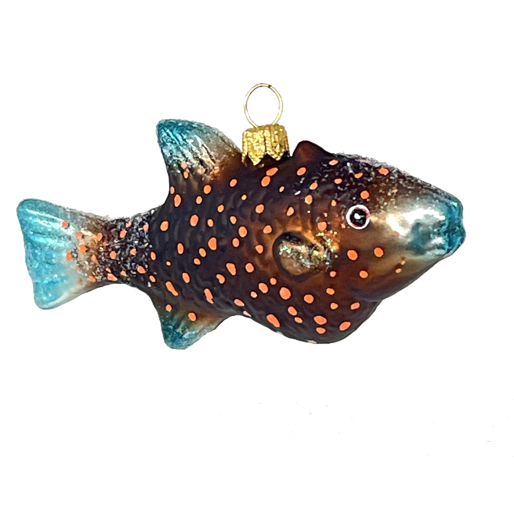 Weihnachtskugel Fisch braun/blau,  Glas , ca. 10,5 x 5 cm