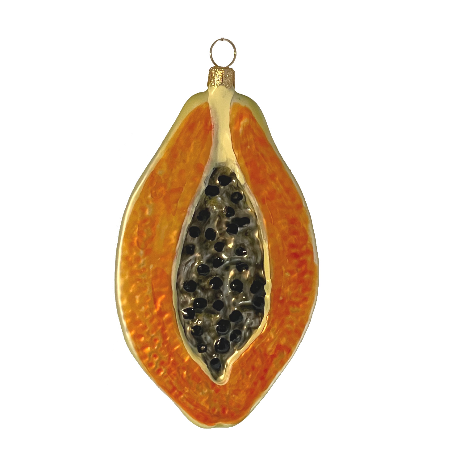 % Christbaumkugel Papaya Gelb-Orange, Reife Frucht  (Obst, Weihnachten) ca. 12 x 7 cm