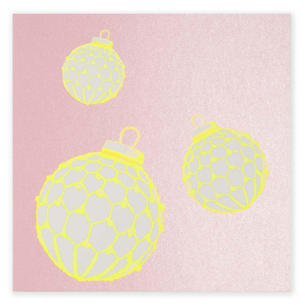 Weihnachtskarte "christmas bauble" neongelb rosa  von Bethge  