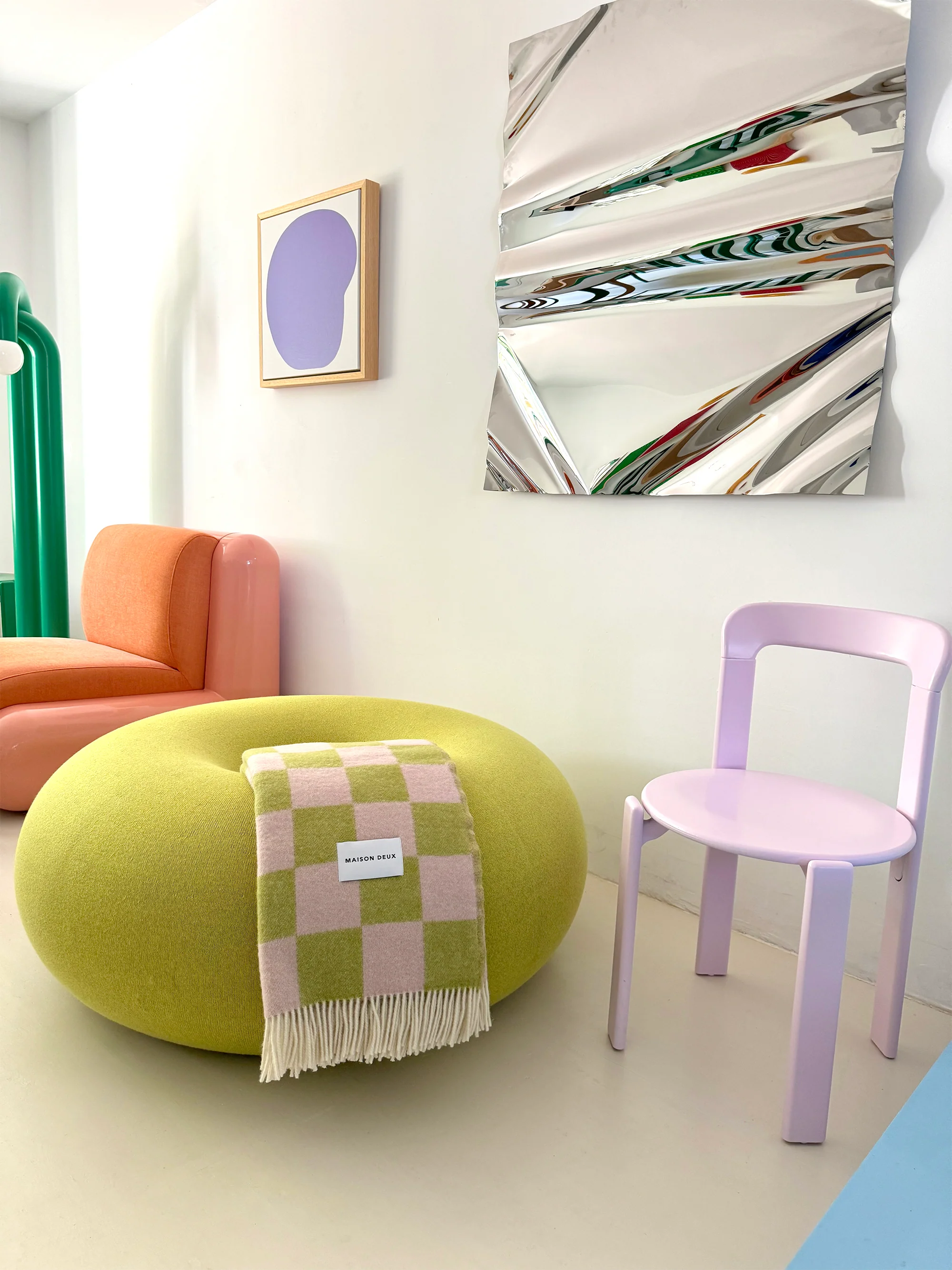 Maison Deux Wolldecke Checkerboard Kiwi-Pink, ca. 130 x 200 cm, Plaid, 100 % Wolle