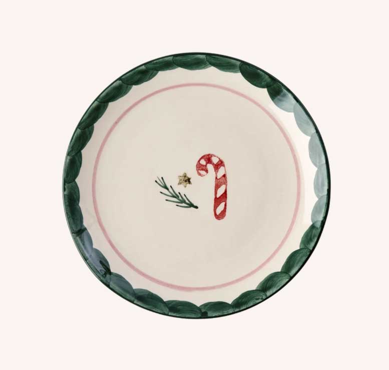 Rice Keramik Kuchenteller XMAS Zuckerstange - Gebrochenes Weiß - Hand-painted Candy Cane