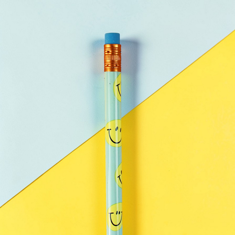 Bleistift Smile hellblau/gelb, mit Aluminium-Hülle orange, Radiergummi hellblau, 18,7cm