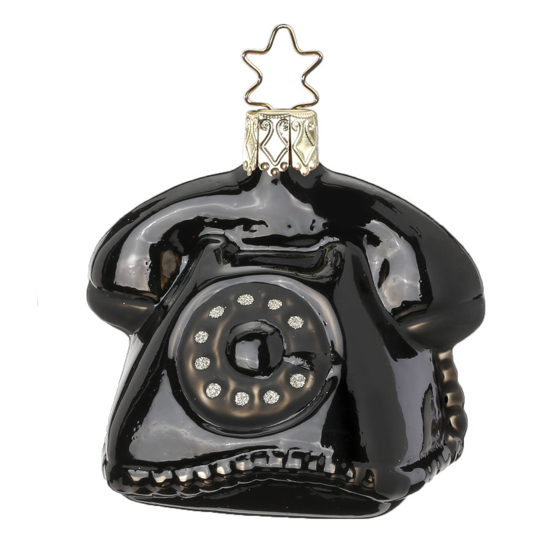 Inge-Glas "Ring Ring" Telefon, Weihnachtsschmuck , ca. 6,5 cm, Weihnachtskugel Telefon