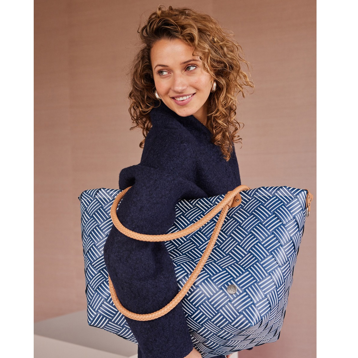 Handed By Sainte-Maxime Stripes, Shopper, Freizeittasche fetter Riemen mit PU Griffen Größe XL, Farbe: ocean blue