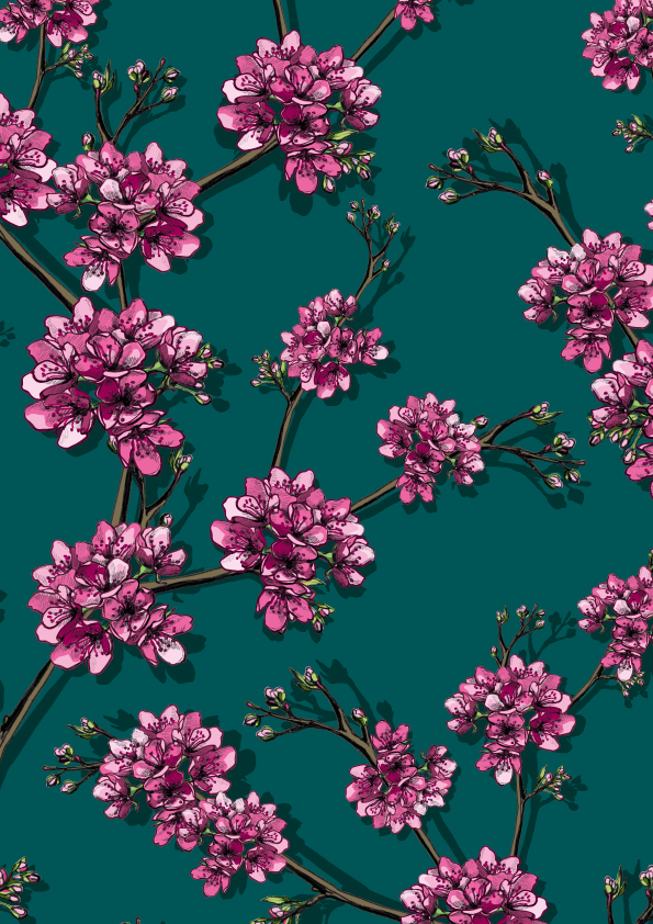 Geschenkpapier Sakura Pink  von illi ca.  50 x 70 cm, pro Papierbogen