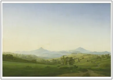 Postkarte Caspar David Friedrich "Böhmische Landschaft mit dem Milleschauer, 1808"  Kunst 